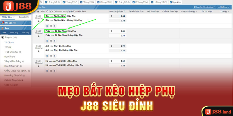 Mẹo bắt kèo hiệp phụ J88 siêu đỉnh